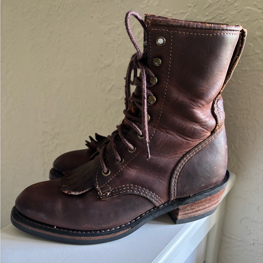 Vintage Durango Lace-Up Packer Boot Kiltie 90’s Brown leather - Picture 3 of 13